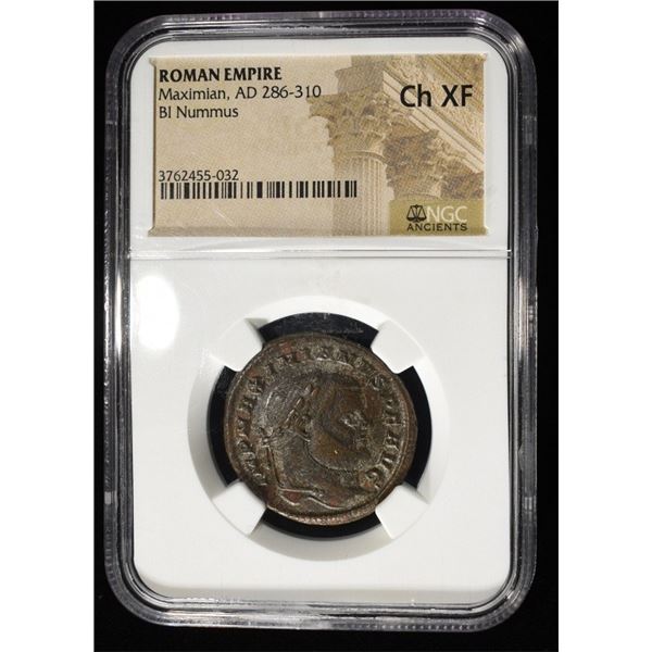 AD 286-310 MAXIMIAN, BI NUMMUS NGC CH XF