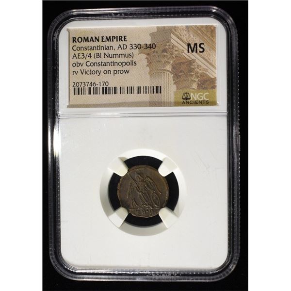 AD 330-340 CONSTANTINIAN, AE3/4 (BI NUMMUS) NGC MS