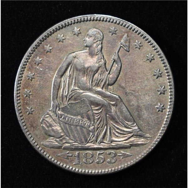 1853 SEATED LIBERTY HALF DOLLAR CH AU