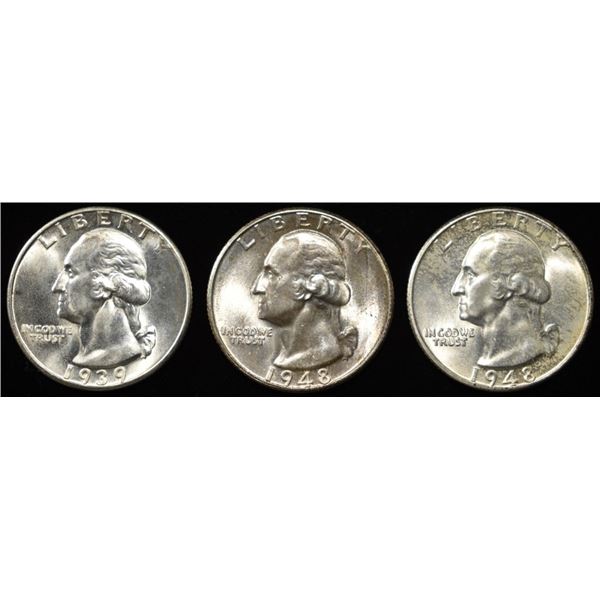 1939-D, 1948-P,D WASHINGTON QUARTERS GEM BU