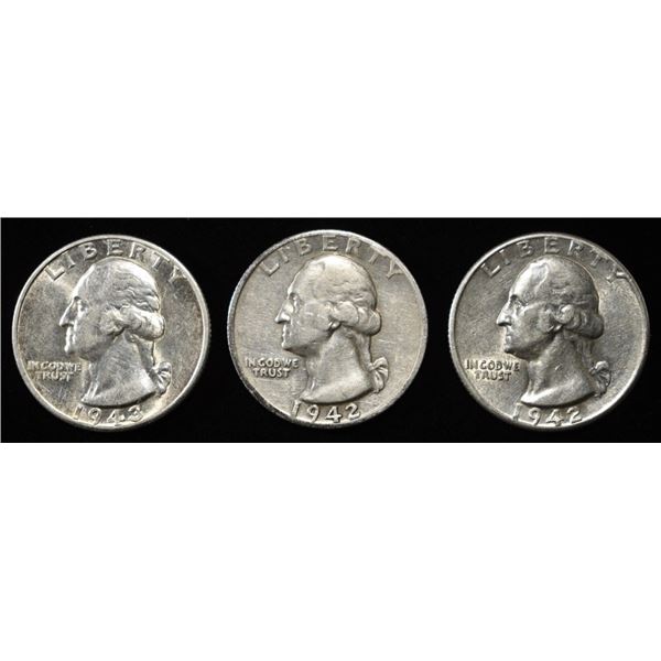 1942, 42-S, 1943-D WASINGTON QUARTERS
