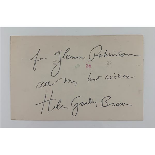 Helen Gurley Brown signed note
