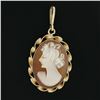Image 1 : Vintage 14k Gold Bezel Carved Shell Oval Cameo Twisted Wire Frame Charm Pendant