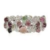Image 3 : 18K Gold Oval Cabochon 49.55 ctw Multi Color Tourmaline Diamond Wide Bracelet