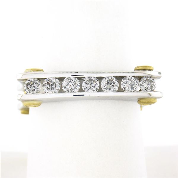 14k TT Gold 0.60 ctw Round Channel Diamond Matte Squared Screw Double Band Ring