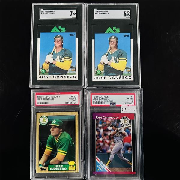Set of (4) Jose Canseco Baseball Cards - Topps Traded, Tiffany & Donruss - PSA &
