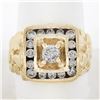 Image 1 : Men's Solid 14K Yellow Gold 1.26 ctw Diamond Solitaire & Halo Nugget Style Ring