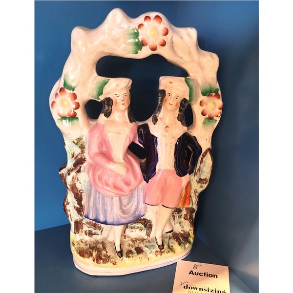 Antique Staffordshire Porcelain Figurine of Couple Under an ArborA