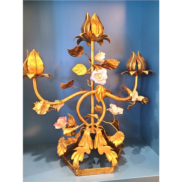 Gold Gilt W Porcelain Flowers B
