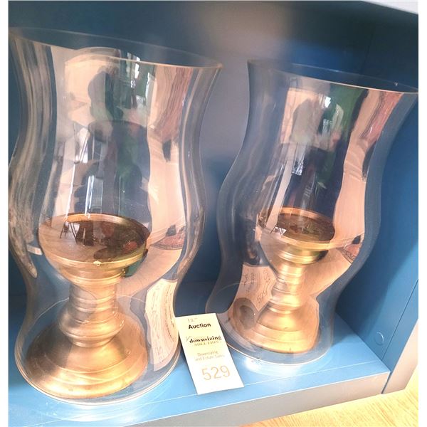 Brass & Glass Hurricane Candle Holders A