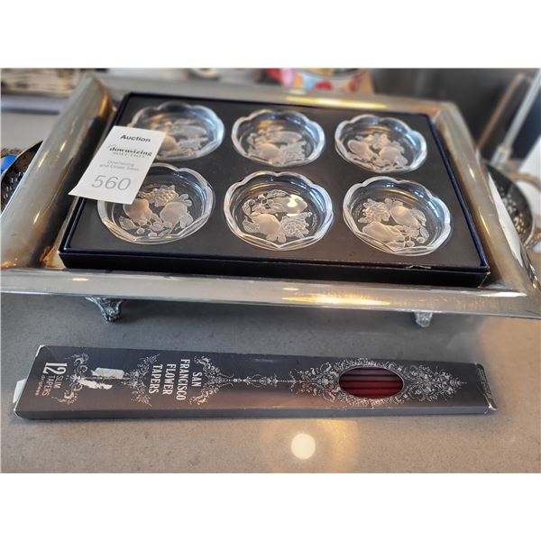 Silver Plated Trays, Glass Coasters A