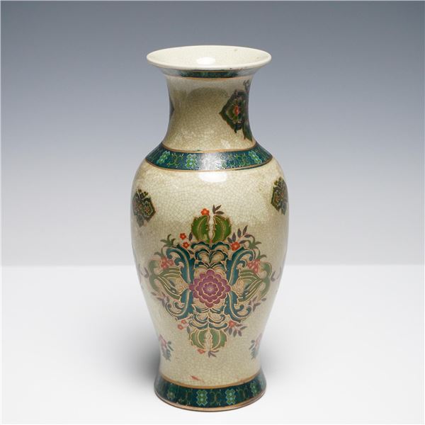 Chinese Ceramic Vase, Floral Motif with Crackle Glaze