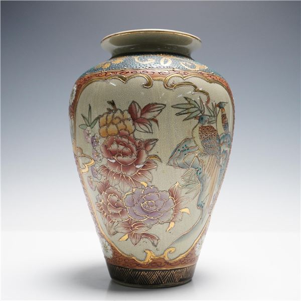 Royal Satsuma Style Vase, Handpainted Floral and Bird Motif