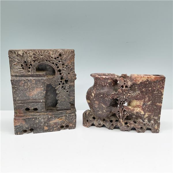 2pc Chinese Soapstone Brush Holders