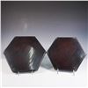 Image 3 : 2pc Hexagonal Black Lacquer Trays with Mother-of-Pearl Inlay Design