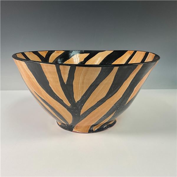 Stoneware Salt Glazed Tiger Pattern Bowl, Signed Robin