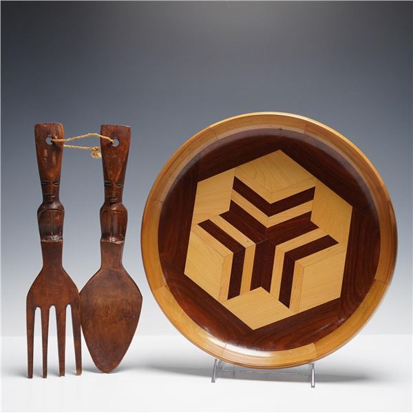 3pc Martin Relouw Handmade Australian Wood Bowl with Serving Set