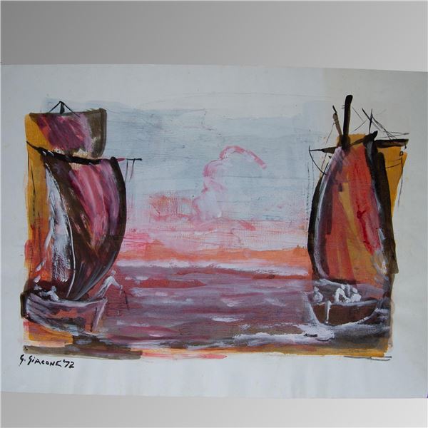 G. Giacone, Original Watercolor on Paper, Seascape, Signed