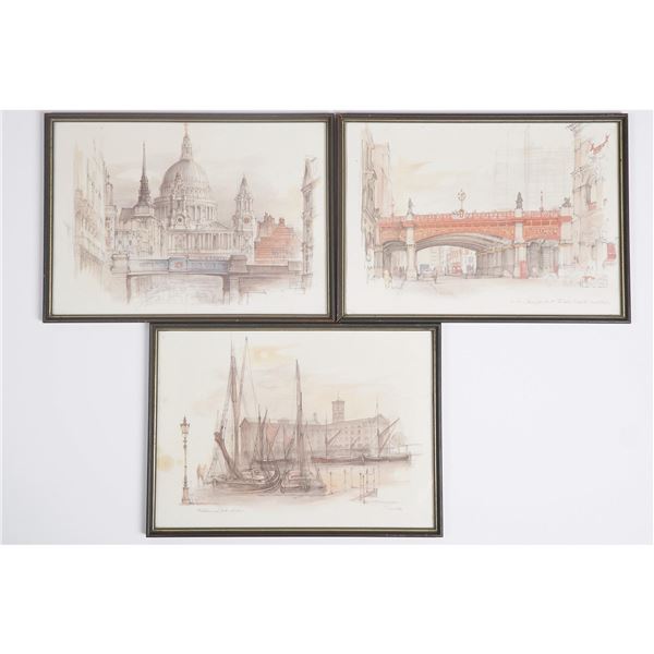 3pc Mads Stage (Danish) Framed London Architectural Prints