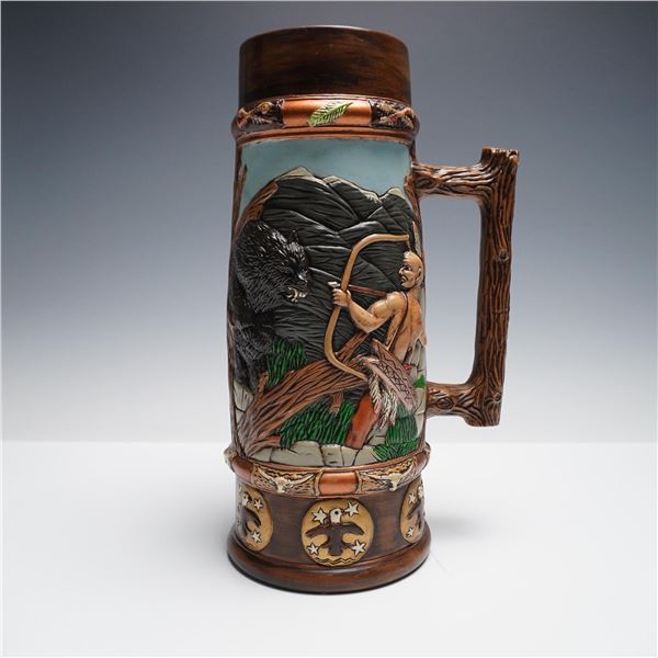 Decorative Ceramic Stein, Native American Hunting Scene