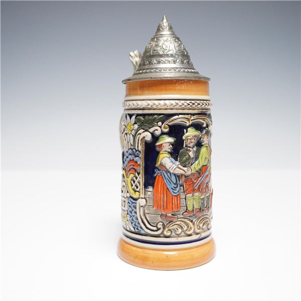 Gerz German Beer Stein with Pewter Lid, Waidmannsheil Scene