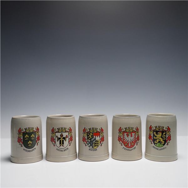 5pc Porzellan Tettau German Beer Mugs with City Crests
