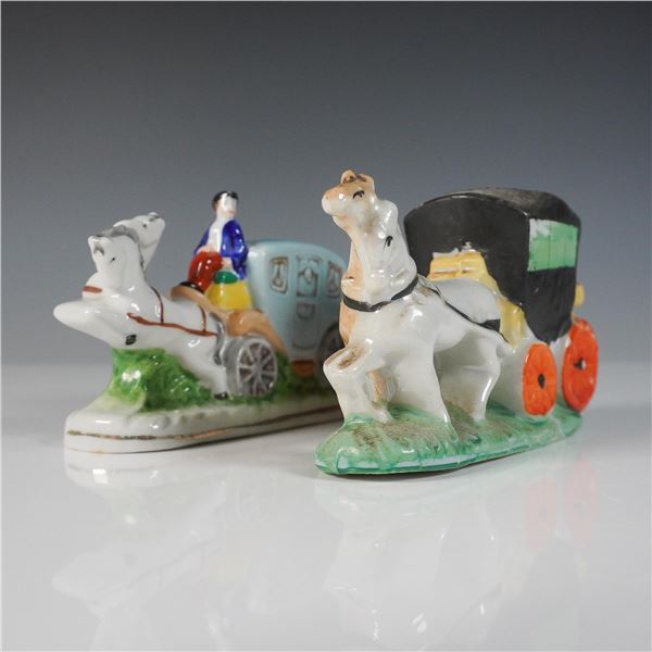 2pc Japanese Porcelain Horse-Drawn Carriage Figurines