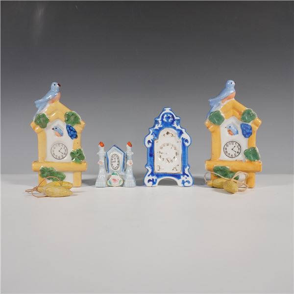4pc Occupied Japan Miniature Porcelain Clock Figurines