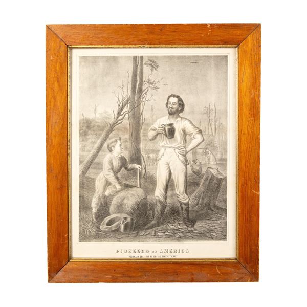 Antique Original Monochrome Lithograph, Pioneers of America