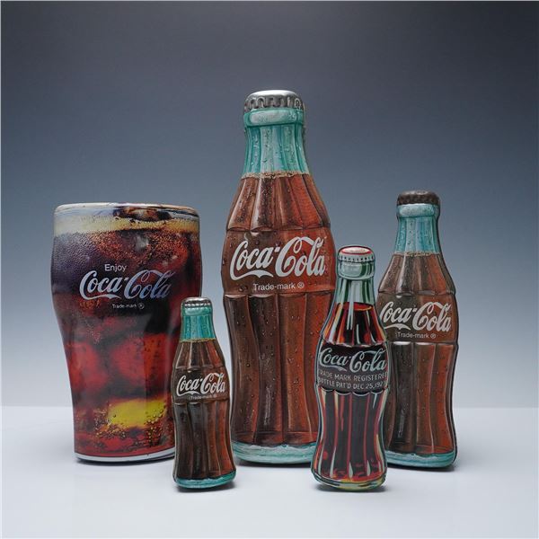 5pc Coca-Cola Bottle and Glass Shaped Tin Containers