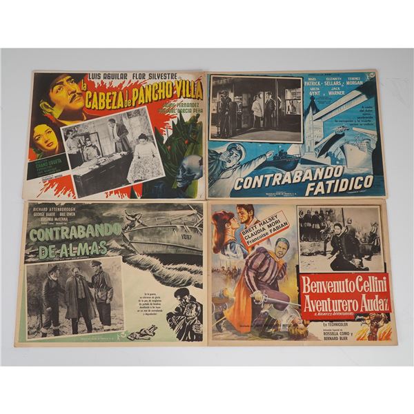 4pc Vintage Spanish-Language Movie Lobby Cards, Pancho Villa & Adventure
