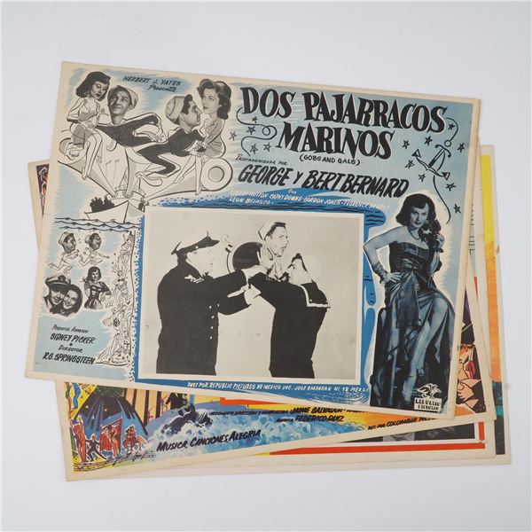 4pc Vintage Mexican Lobby Cards, War, Comedy & Musical Films