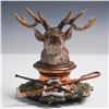 Image 1 : Figural Stag Head Mechanical Inkwell with Hunting Motif
