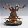 Image 2 : Figural Stag Head Mechanical Inkwell with Hunting Motif