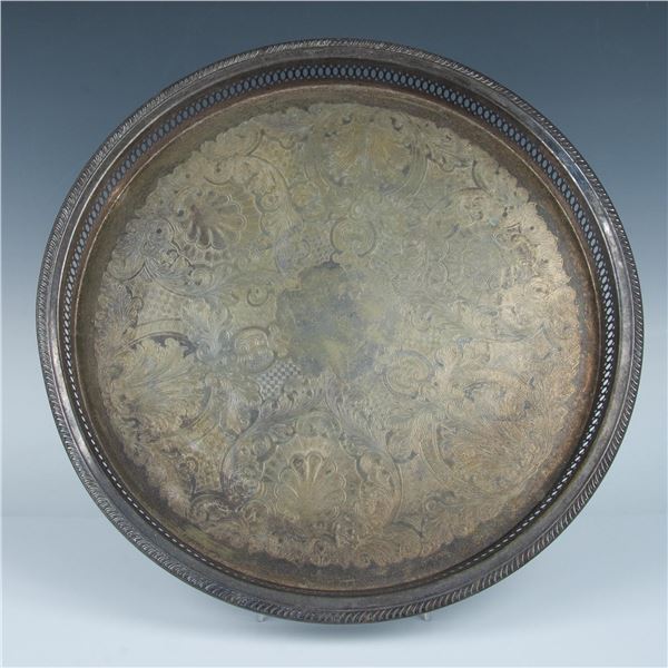 Vintage Silverplated Pierced Celtic Round Tray