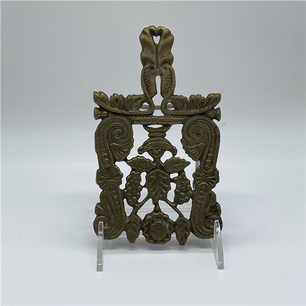 Cast Brass Trivet, Ornate Grape Motif