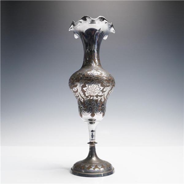 Indian Brass and Silver Damascene Vase
