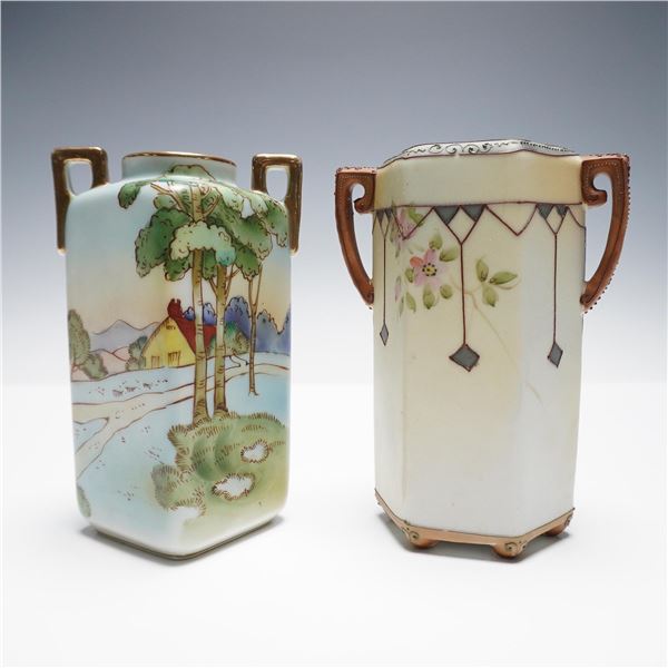 2pc Hand Painted Nippon Vases