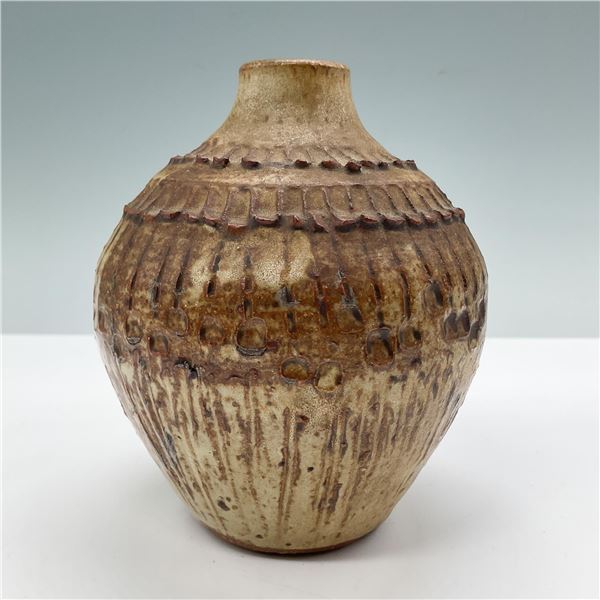 Signed Studio Pottery Vase, Abstract Glaze