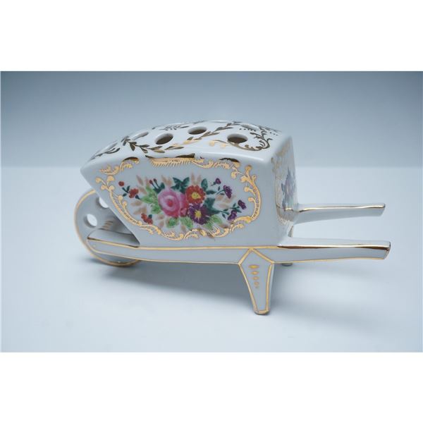 Shofu China Occupied Japan Porcelain Wheelbarrow Flower Frog