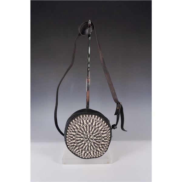 Round Woven and Leather Crossbody Bag