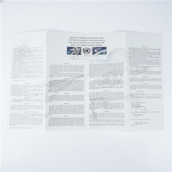Deke Slayton Signed Outer Space Treaty Souvenir Print