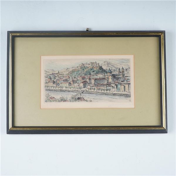 Josef Felsinger, Etching on Paper, Salzburg Cityscape, Signed