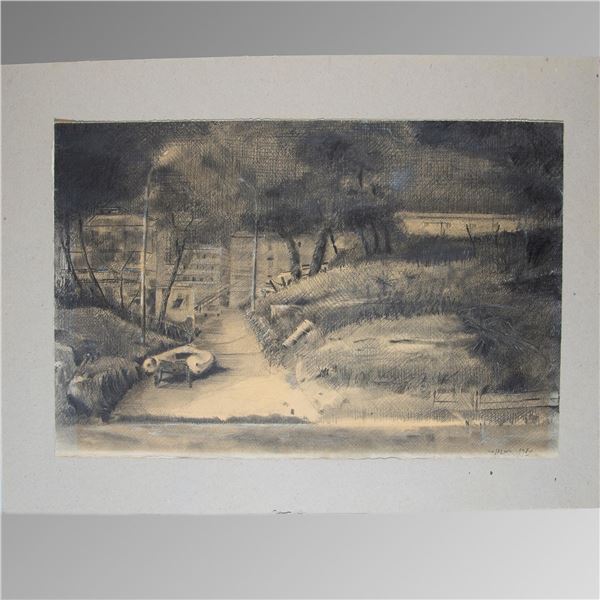 Original Graphite & amp; Wash on Paper, Industrial Scene, Signed