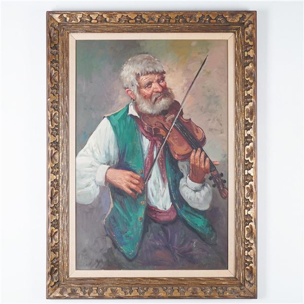 Original Painting, Old Violinist Man, Oil on Canvas