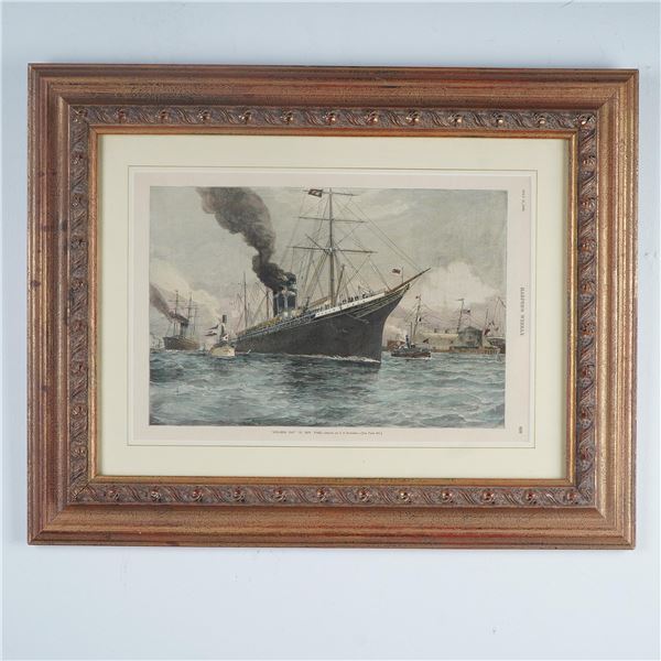 J. O. Davidson, Antique Harper's Weekly Engraving, Steamer Day in New York