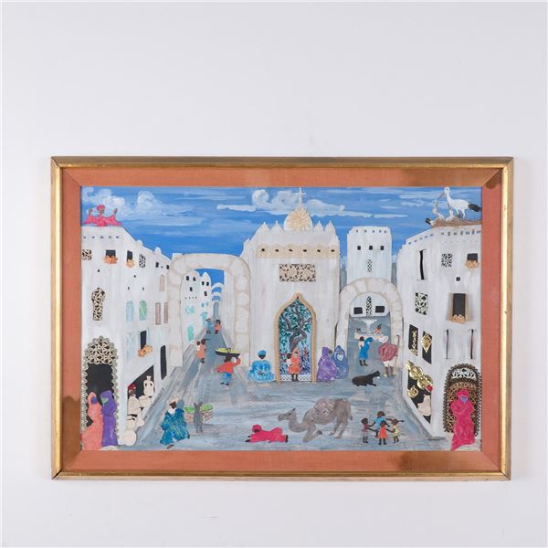Spiken, Middle Eastern Street Scene Mixed Media Art
