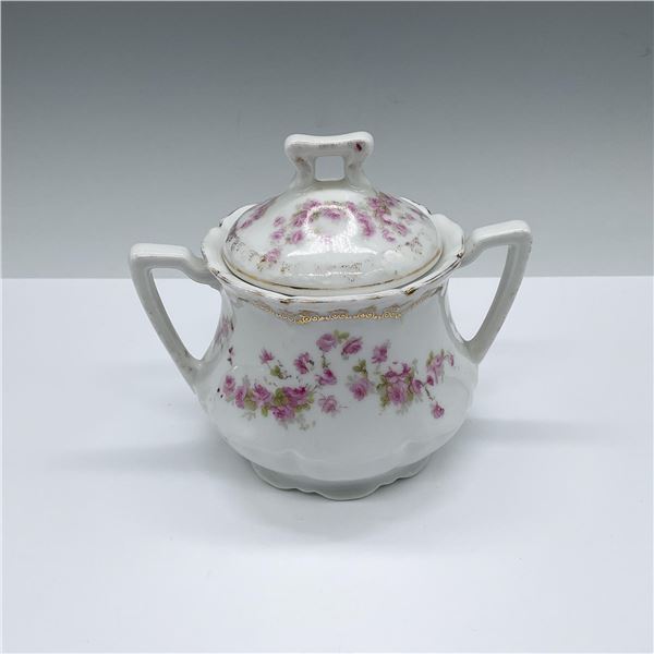 Vintage German Porcelain Floral Covered Sugar Bowl