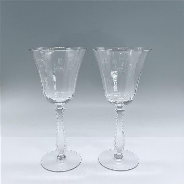 2pc Fostoria Water Goblets, Silver Flutes