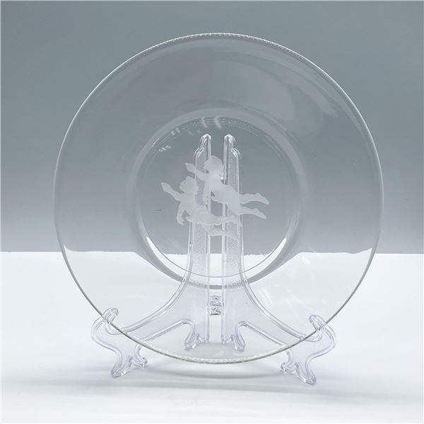 Vintage Crystal Dessert Plate, Children Playing